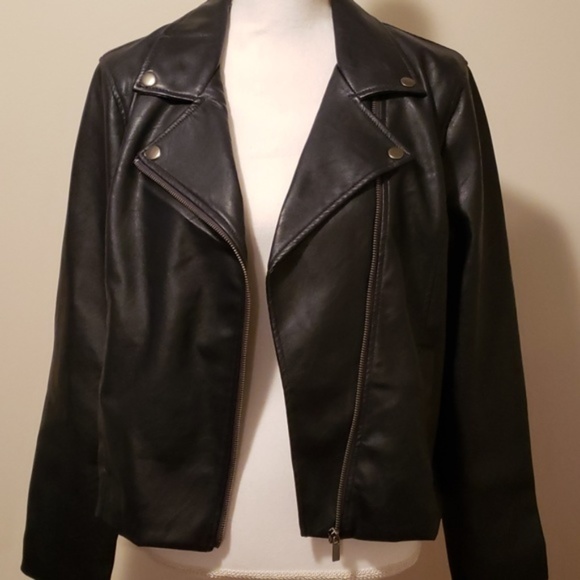 Dark blue faux leather moto jacket - Picture 6 of 6